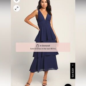 Tiered Midi Dress in Navy Blue